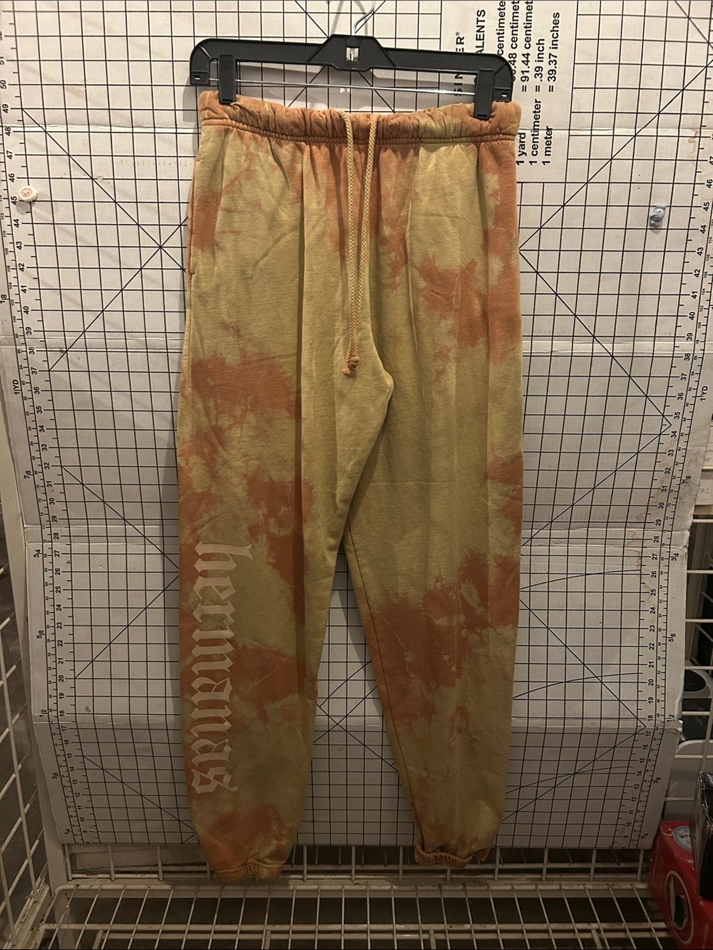 Tie-Dye Jogger Sweatpants in Olive & Rust with Side Script